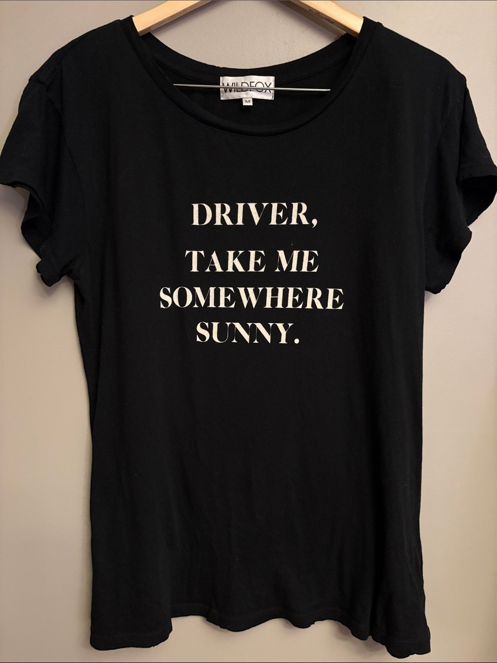 ☀️Wildfox Black Graphic Tee 'Driver, Take Me Somewhere Sunny' - sz M